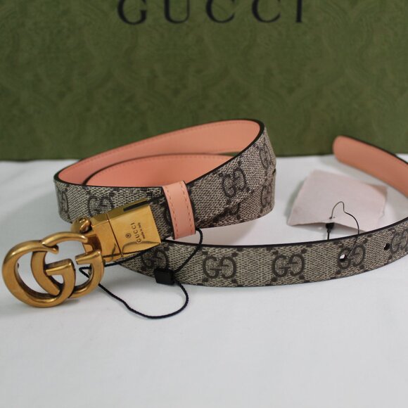 NWT Gucci GG Supreme Monogram Marmont GG Thin Belt 90 36 Reversible Pink 659418 - Picture 1 of 8